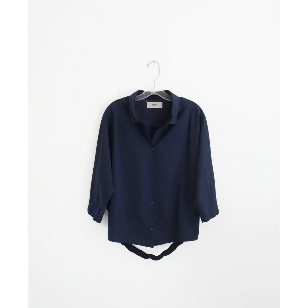 Humanoid Dark Navy Blue Cotton Wool 3/4 Sleeve Button Down Shirt sz Medium
